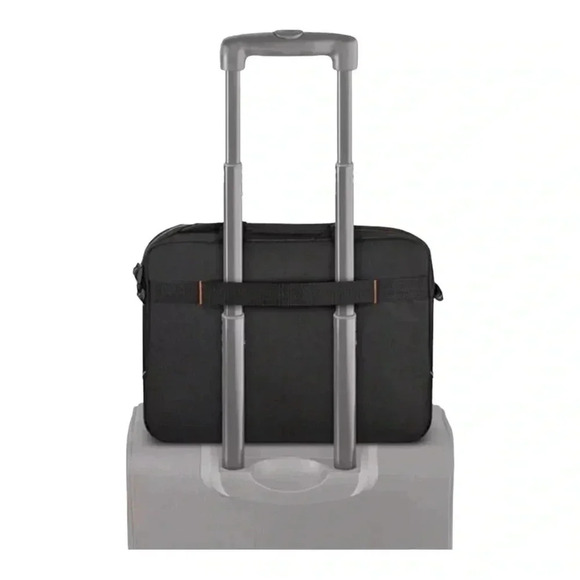 Solo Ace Slim Brief Laptop Briefcase Messenger Bag Black Orange Adjustable Strap - Picture 3 of 16